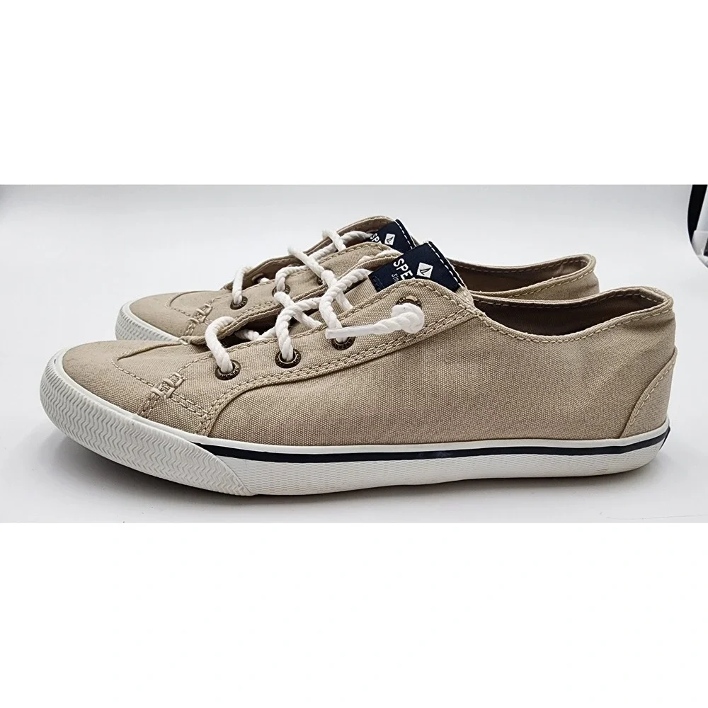 Sperry LTT Top Sider Linen Sneakers Women 6 Oatmeal Beige Slip On STS81820 EXC